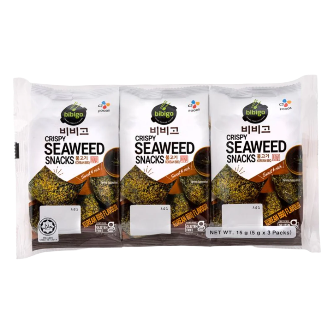 Traškūs jūros dumblių užkandžiai BBQ (3 pak.) BIBIGO, 15 g