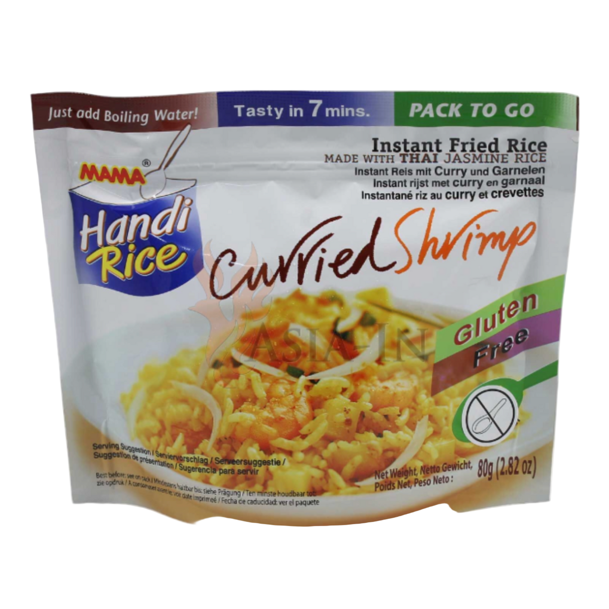 Greitai paruošiami kepti ryžiai su kariu ir krevetėmis MAMA, 80 g