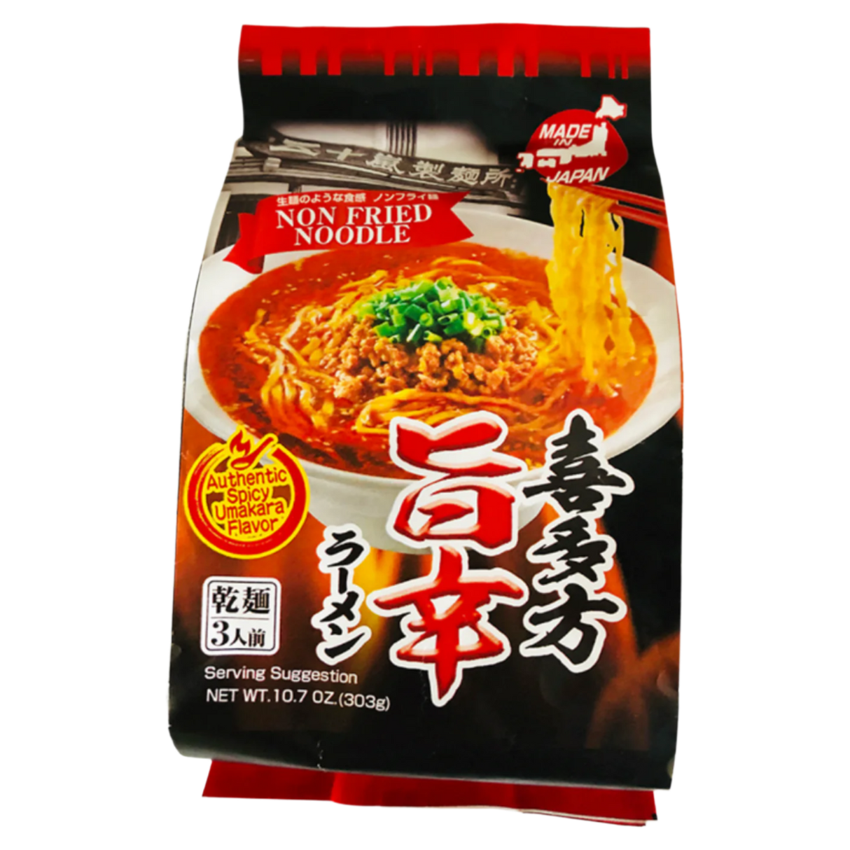 Greitai paruošiami ramen makaronai (Kitakata Uma-Kara Ramen) IGARASHI SEIMEN, 3 x 101 g pakuotė