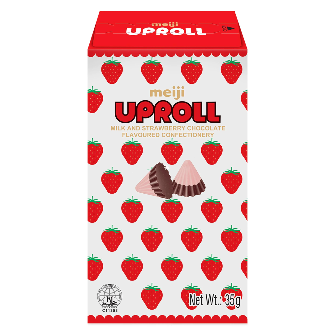 Pieno ir braškių šokoladiniai saldainiai Uproll MEIJI, 35 g