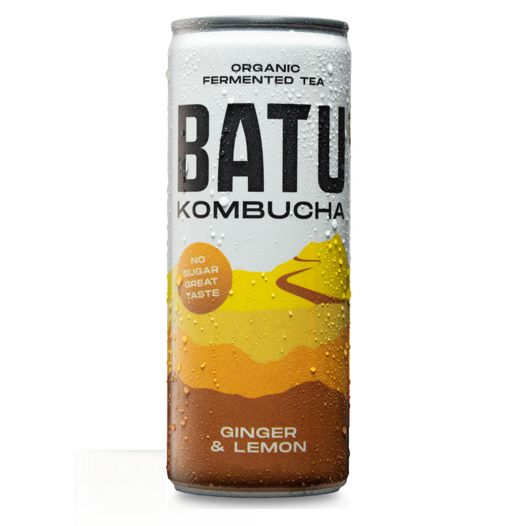 Organic Ginger Lemon Kombucha Drink BATU, 250 ml