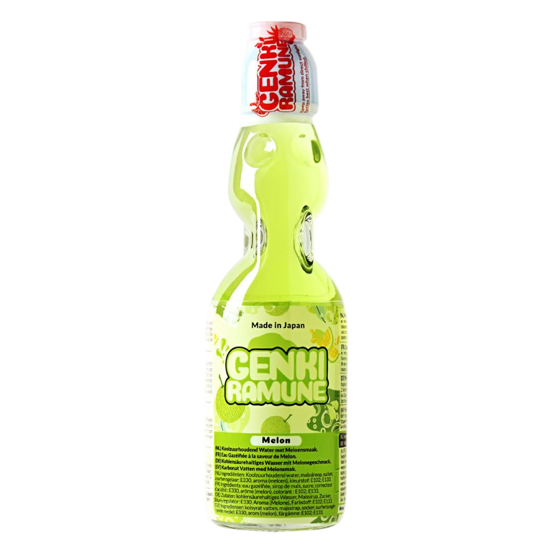 Gazuotas meliono skonio gėrimas GENKI RAMUNE, 200 ml
