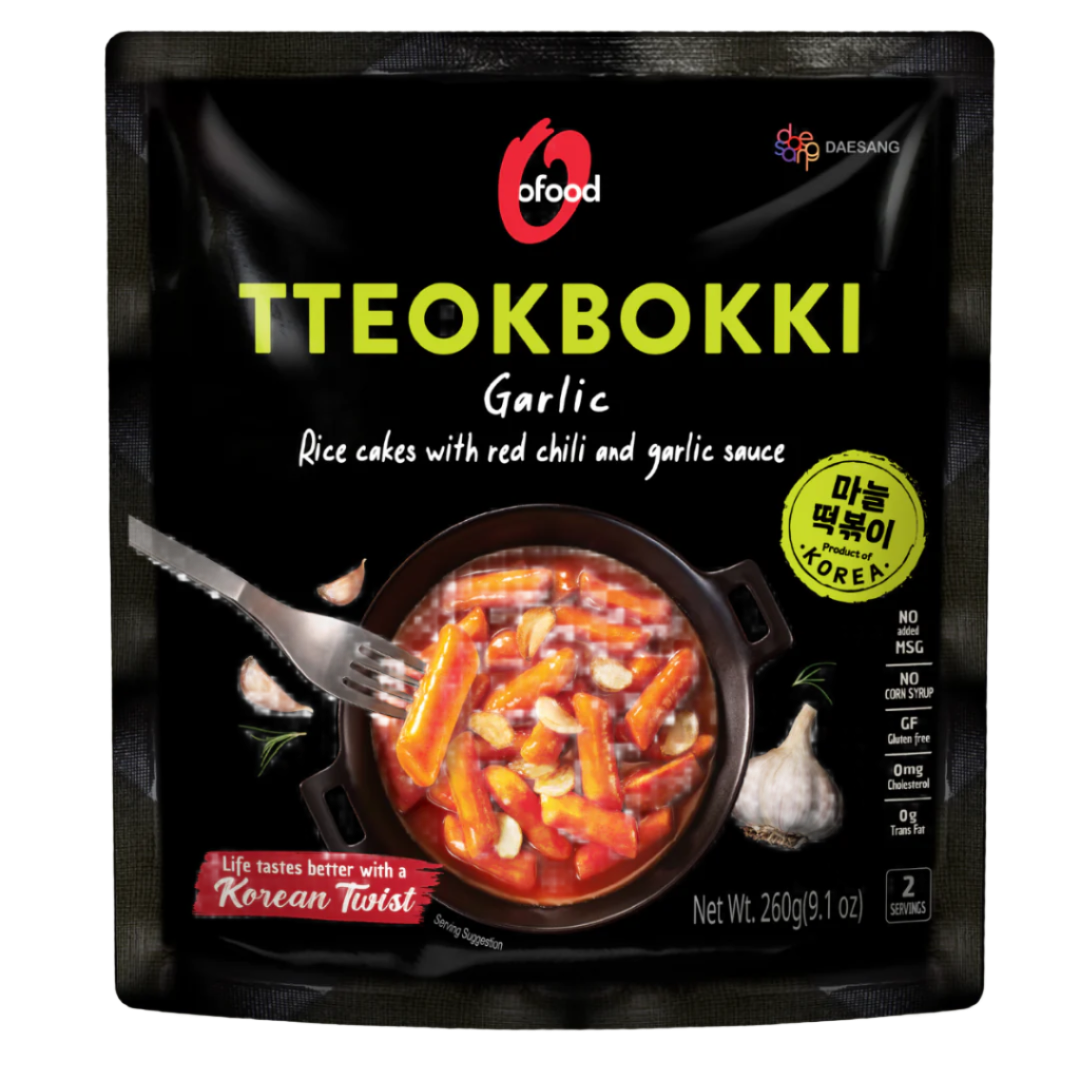 Premium ryžių virtinukai Topokki su čili ir česnakų padažu O'FOOD, 260 g