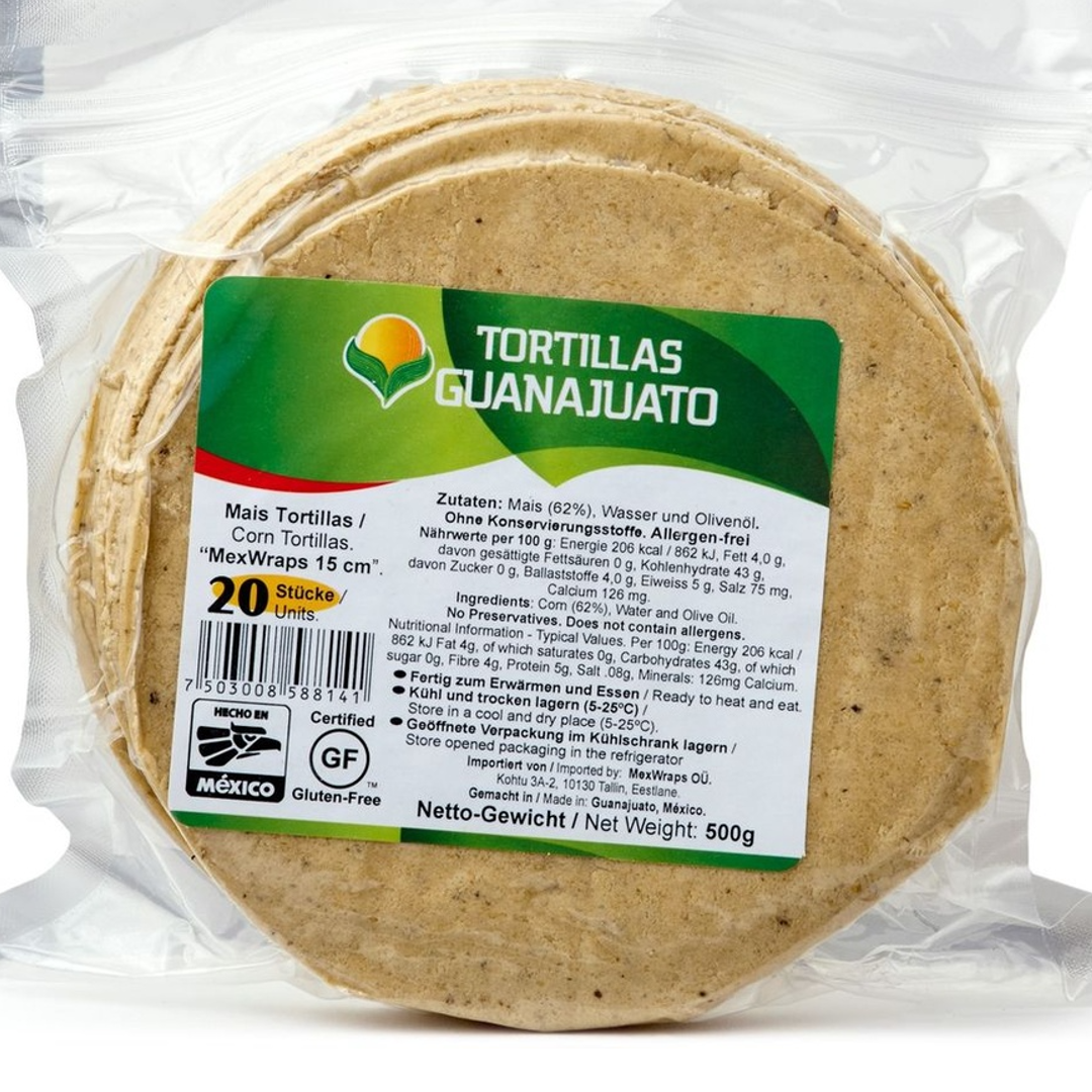 Geltonųjų kukurūzų tortilijos GUANAJUATO, 15 cm x 20 vnt, 500 g