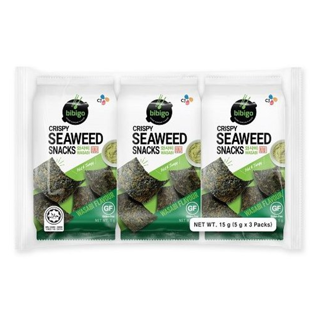 Traškus jūros dumblių užkandis su wasabi (3 pak.) BIBIGO, 15 g