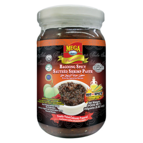 Bagoong Spicy Sauteed Shrimp Paste MEGA, 250 g in a glass jar