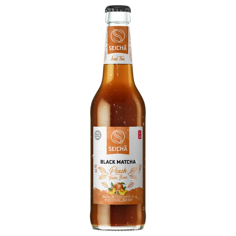 Black Matcha Peach Sparkling Drink SEICHA, 330 ml in a glass bottle