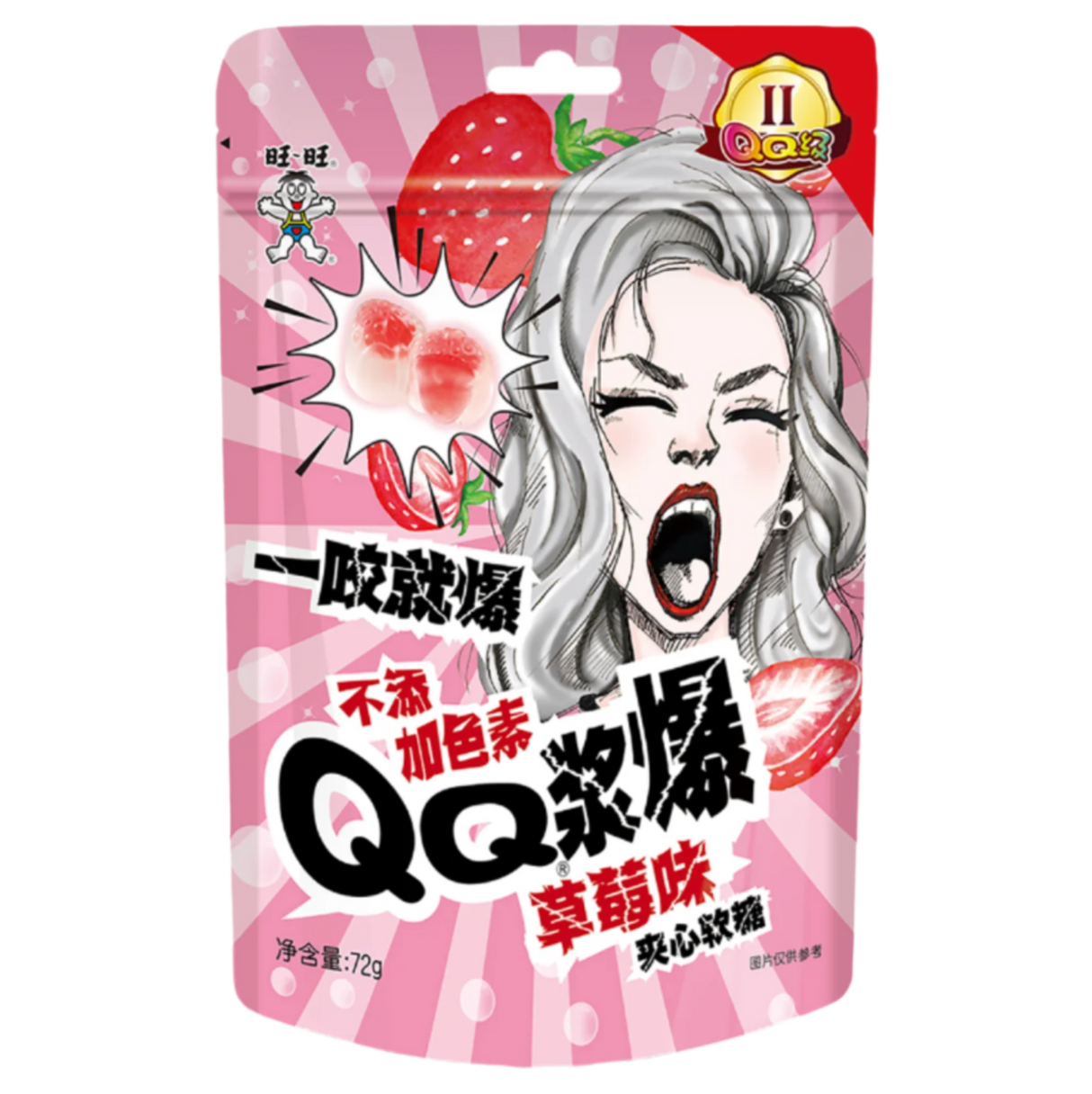 QQ Center-Filled Strawberry Gummy Sweets WANT WANT, 72 g