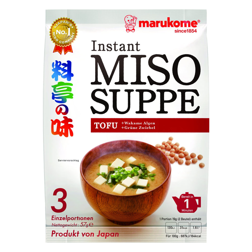 Greitai paruošiama Miso sriuba su tofu MARUKOME, 3 porcijos, 4 x 18 g / 57 g