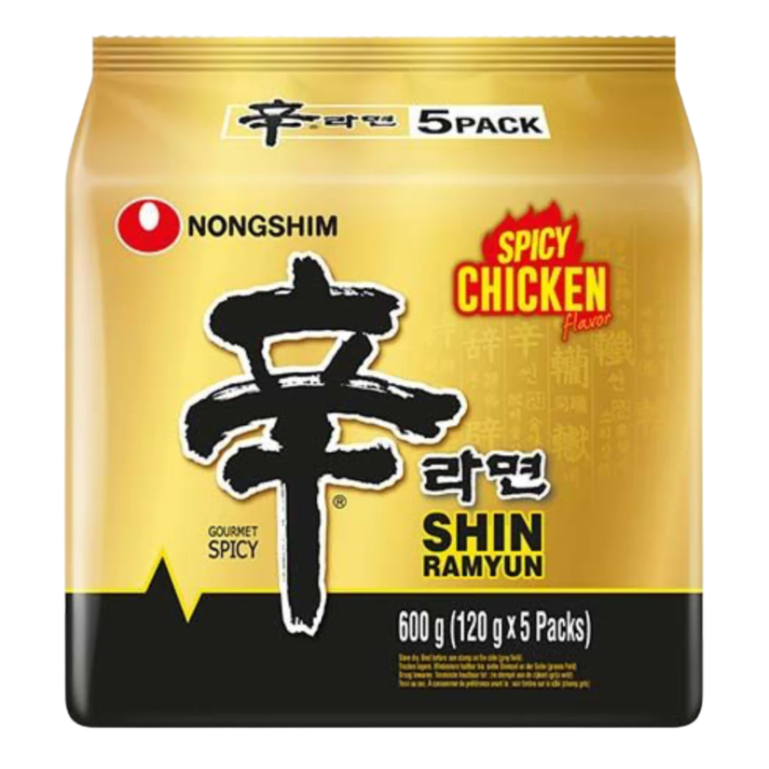Aštrios vištienos skonio greitai paruošiami makaronai Shin Ramyun (Šeimos pakuotė) NONGSHIM, 5 x 120 g