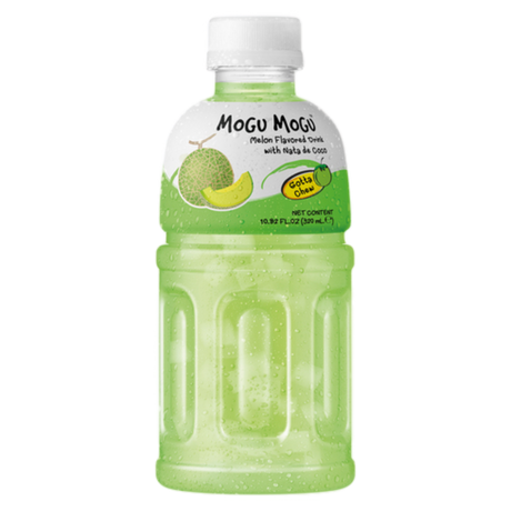 Melon flavor soft drink with nata de coco MOGU MOGU, 320 ml in a plastic bottle