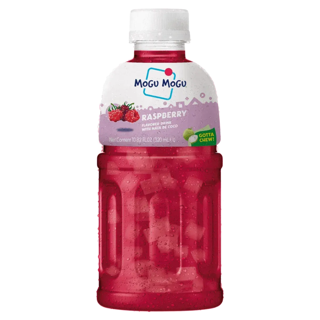 Raspberry flavor soft drink with nata de coco MOGU MOGU, 320 ml