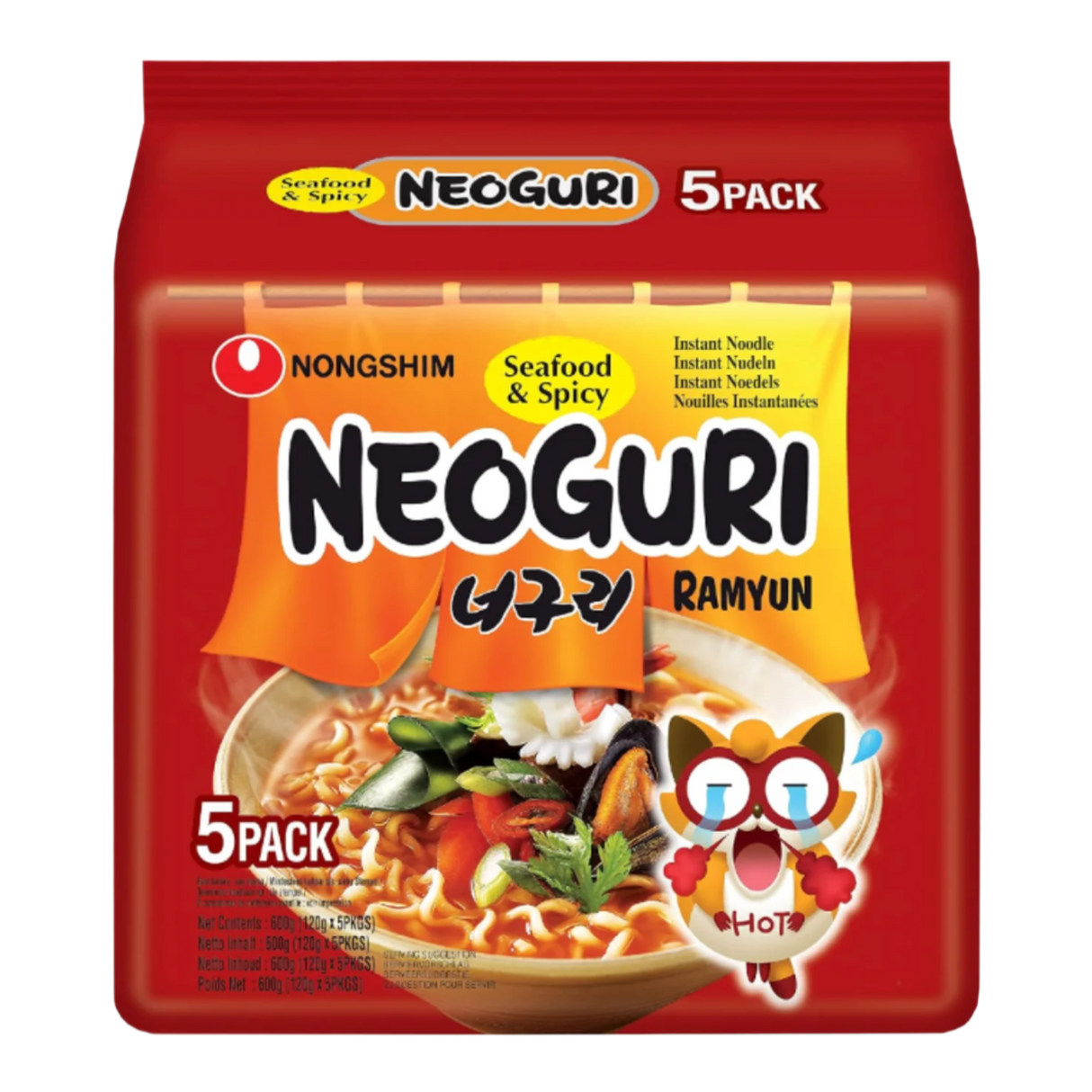 Greitai paruošiami makaronai Seafood & Spicy NONGSHIM, 5 pak., 600 g