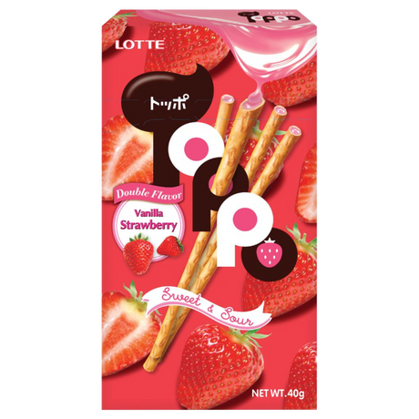 Vanilla Strawberry Pretzel Sticks Toppo LOTTE, 40 g carton box