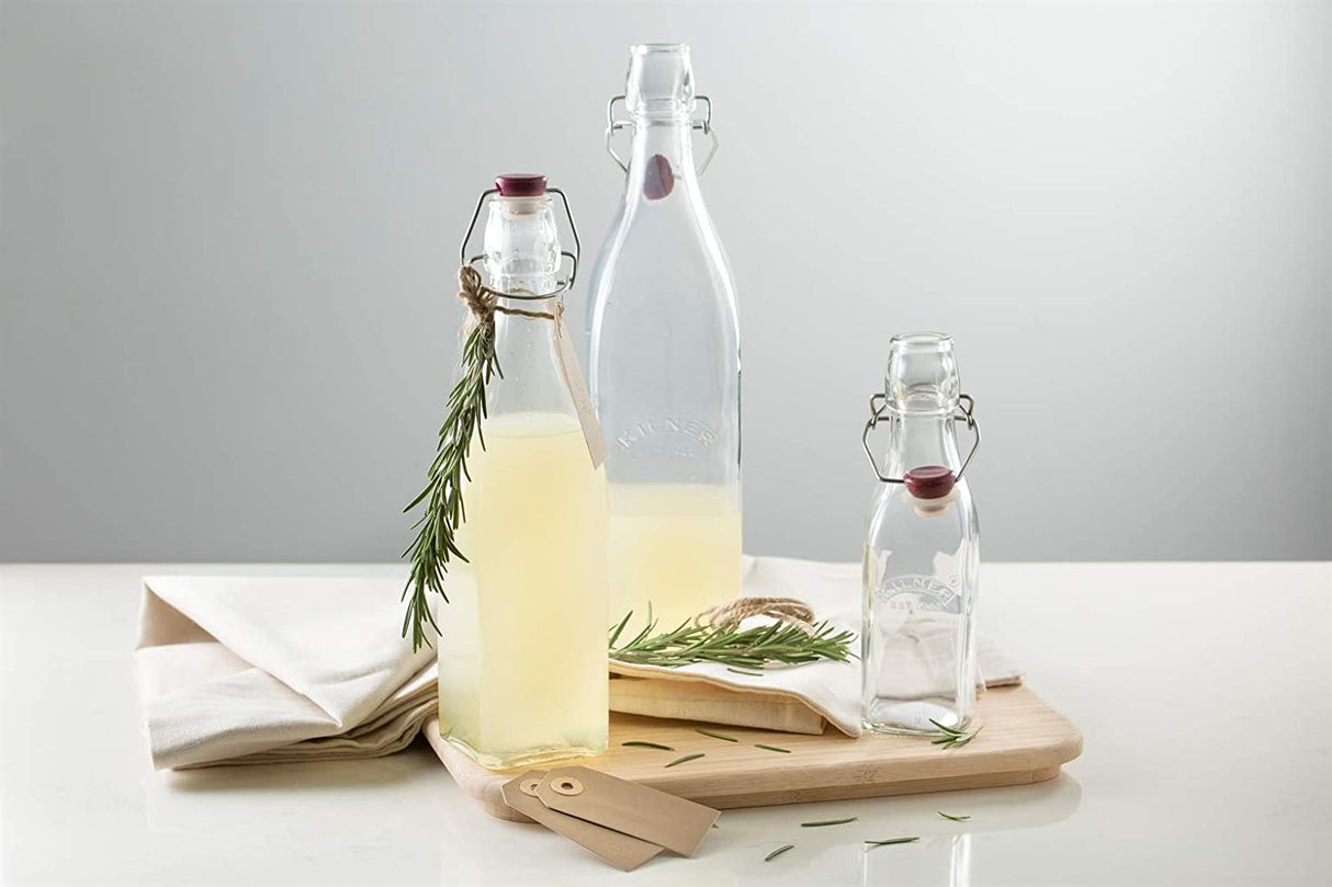 KILNER Clip Top Square Bottles (0.55 or 1 l itre)