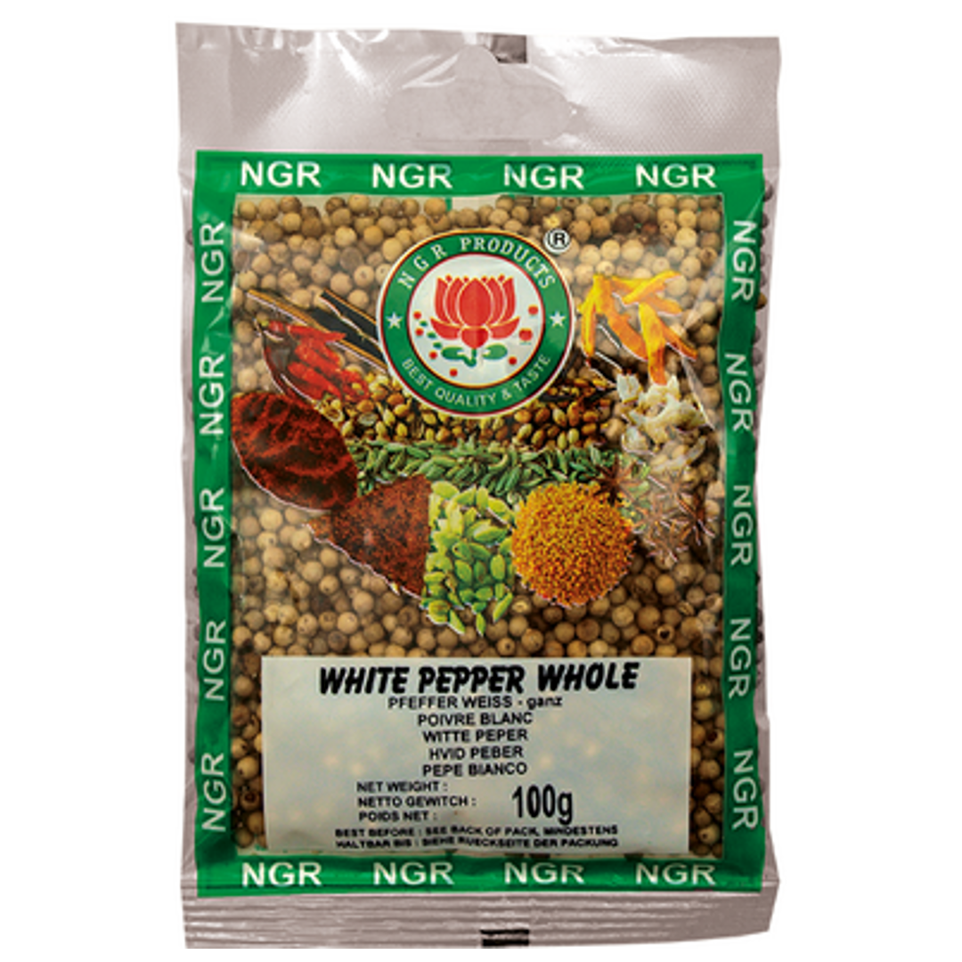 Baltieji nesmulkinti pipirai NGR India, 100 g
