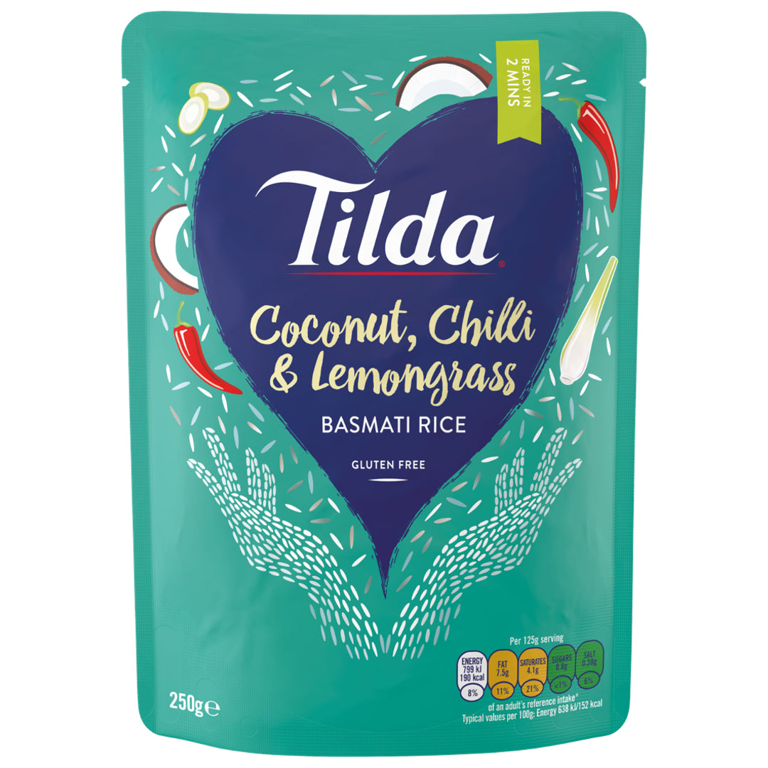 Garinti basmati ryžiai su kokosu, čili ir citrinžole TILDA, 250 g